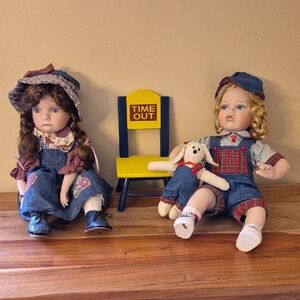 Vintage Tender Hearts Time Out Porcelain Doll Set w/ Accessories